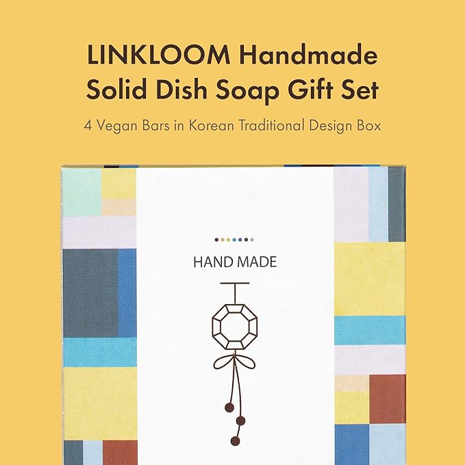 Handmade Solid Dish Soap Gift Set – 4 Vegan Bars in Korean Traditional Design Box