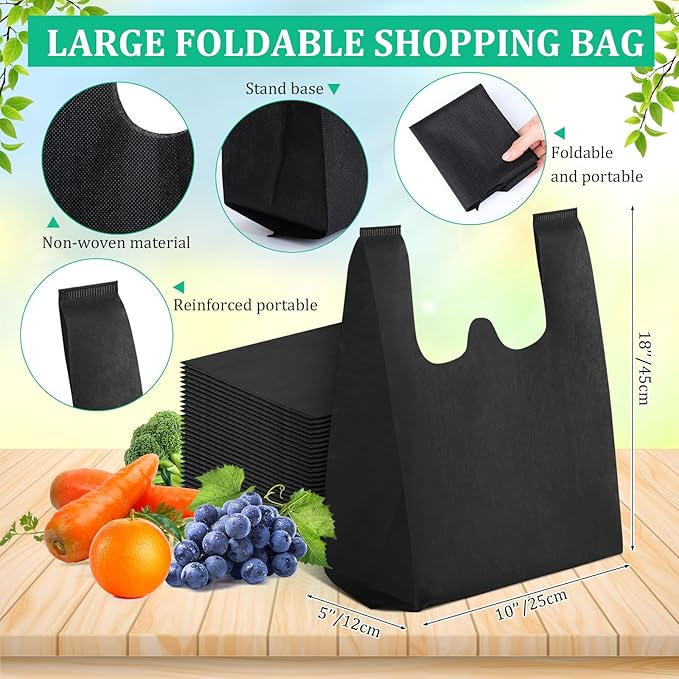 Windyun Reusable Grocery T Shirt Bags Bulk Small Non Woven Shopping Bag 10 x 18 x 5 Inch Foldable Tote with Handle Party Gift