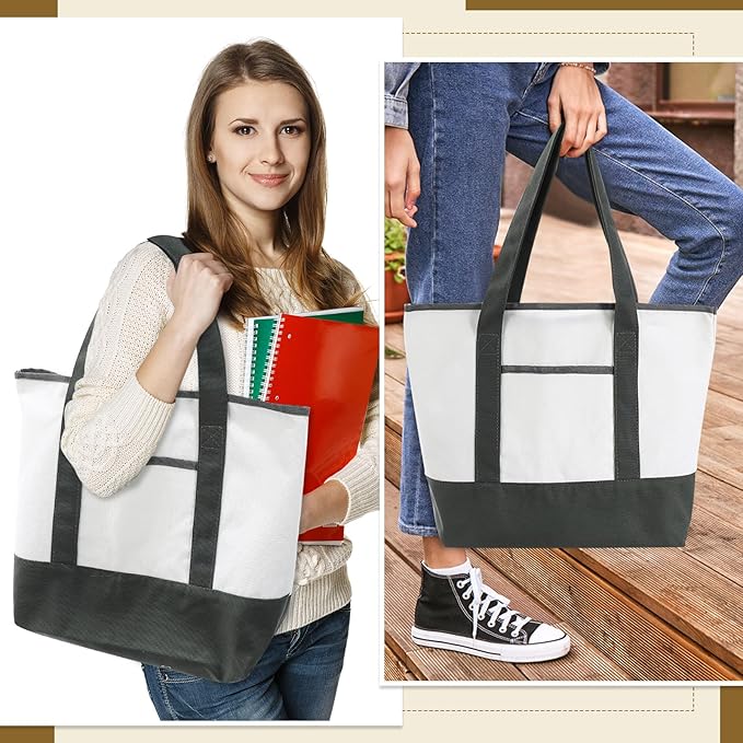 Reginary 16 Pcs Canvas Tote Bags Bulk with Outer Pocket 18 Inch Reusable Shopping Grocery Blank Tote Bag for Women Mother DIY
