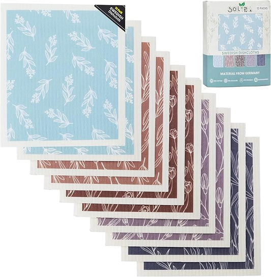 Swedish Dishcloths for Kitchen100% Biodegradable | 10 Pack Reusable Cellulose Sponge Cloths | Ultra Absorbent, Eco-Friendly Cleaning Towels | Dishcloths for Washing Dishes and General Cleaning