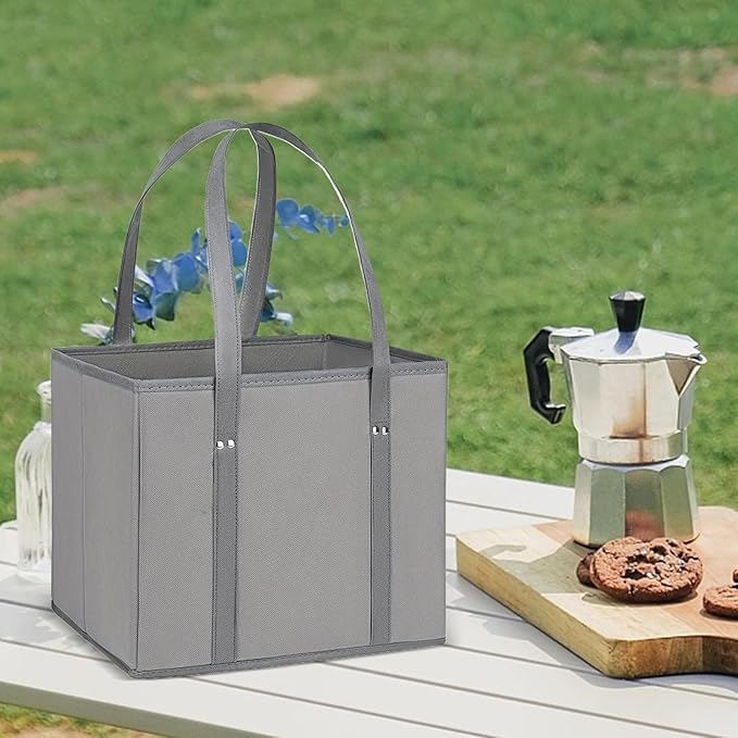 Reusable Grocery Bags, Foldable Shopping Tote with Long Handles, Large Cloth Grocery Bag with Thick Bottom for Daily Shopping, Travel, Storage