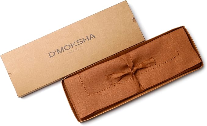 D'Moksha Homes Rust Linen Placemats Set of 4 - Classic Hemstitch Placemats 14 x 19 Inch - 100% Pure Linen Table Mats for Winter, Christmas, Holiday - Handcrafted and Machine Washable