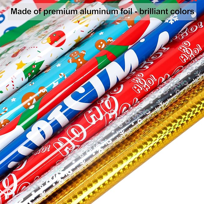 POPGIFTU 40-Pack Christmas Drawstring Gift Bags – 8 Festive Designs | Reusable Foil Holiday Wrapping Bags with Tags | Assorted XL/L/M/S Santa Xmas Gift Bags