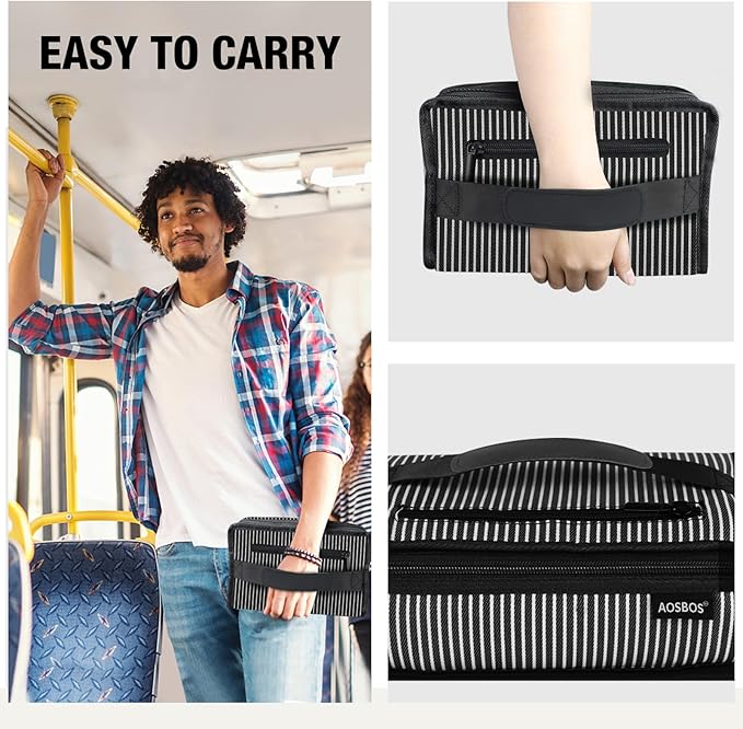 Aosbos Small Insulated Lunch Bag - Compact Lunch Box for Portion Control, Work & Office, Railroad Stripe