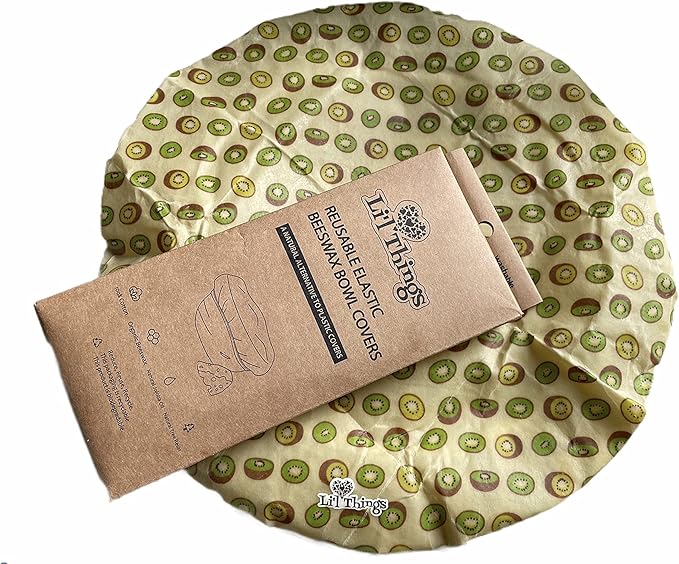 Li’l Things Beeswax Bowl Covers – Reusable Wraps Set of 5 | Organic Cotton, Beeswax & Jojoba | Eco-Friendly, Washable Lids for Bread Proofing, Jars, Pet Food (XS–XL) -Fruity Fruit