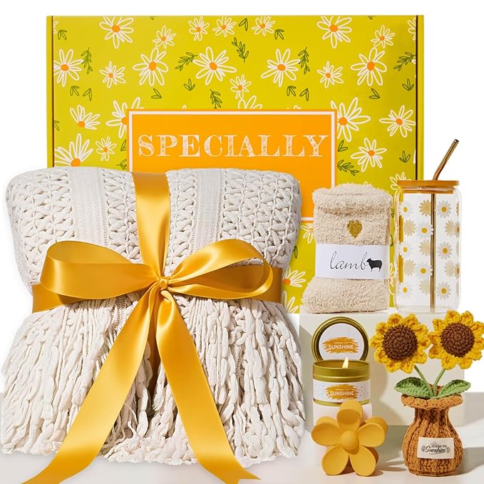 Birthday Gifts for Women, Self Care Get Well Gifts Baskets for Women, Sending Sunshine Sunflower Care Package, Thinking of You Thank You Farewell Inspirational Gift for Her, Friend, Mom, Sister, Wife