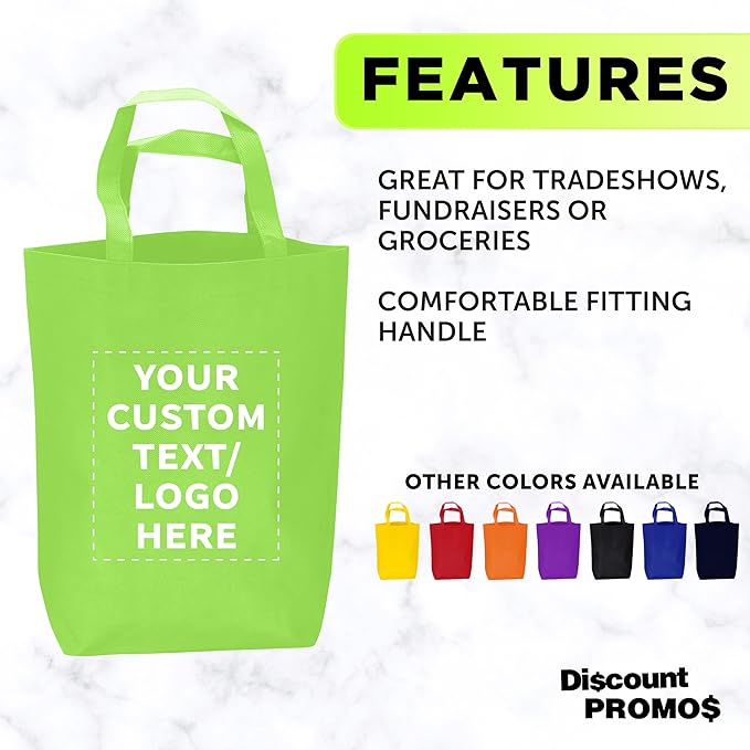 DISCOUNT PROMOS Large Reusable Heavy Duty Tote Bag Set of 10/50/100, Personalized Bulk Pack