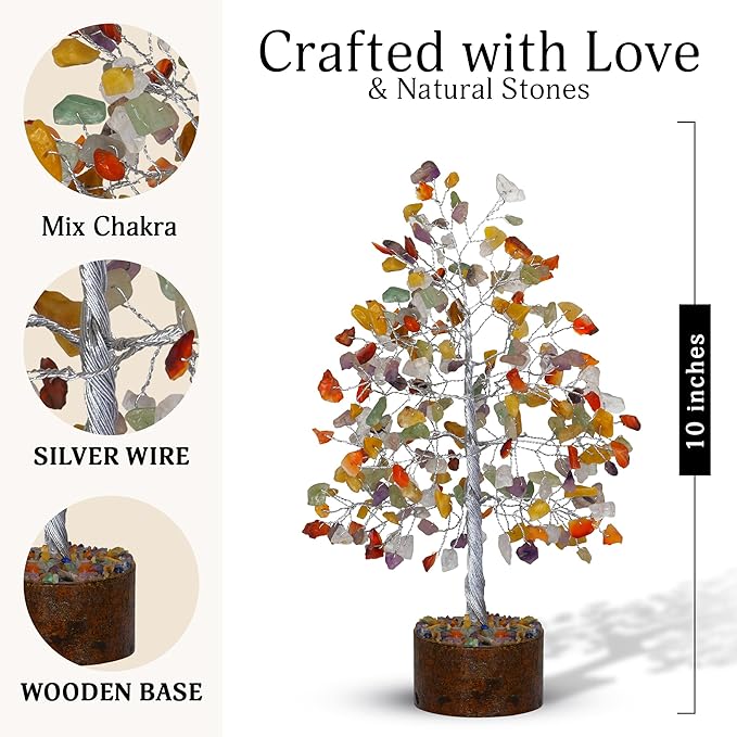 FASHIONZAADI 7 Chakra Tree of Life - Crystal Tree for Positive Energy, Feng Shui Home Decor, Wire Bonsai, Crystal Decor - Spiritual Gift, Meditation