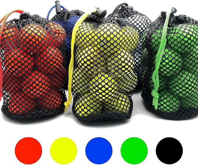 JKL 5 Pack Small Golf Ball Bags, Golf Mesh pouch,Sports Net, Round Storag,little nylon mesh bag,Colorful Drawstring mesh Bags for accessories（Red Yellow Blue Green Black）