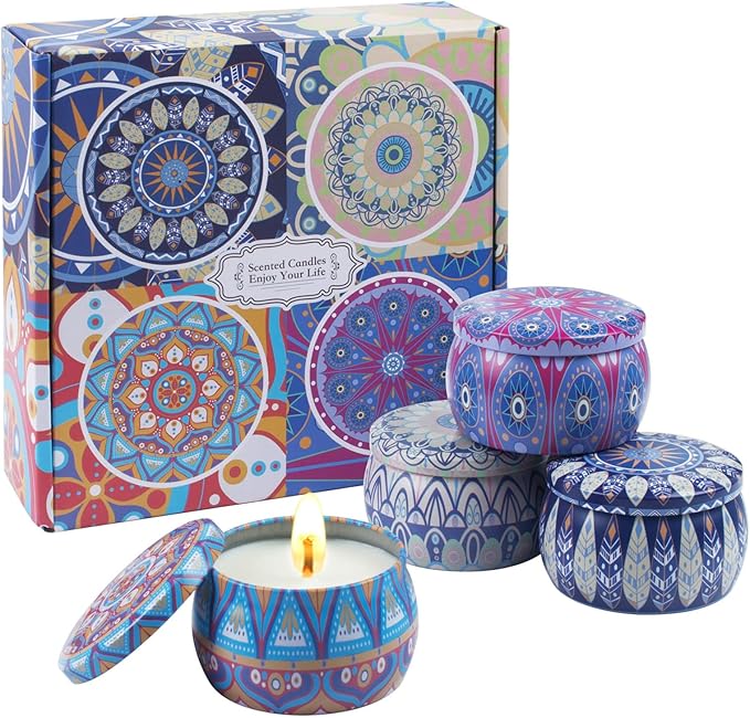 Scented Candles Gifts for Women, 4 Large 4.4 Oz Aromatherapy Candles for Home Scented, 120 Hour Long Burn Soy Wax Candles Set, Jar Candle Great for Christmas, Holiday, Celebrations, Gift, Yoga
