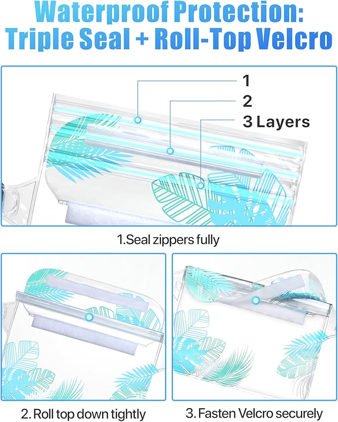 F-color Waterproof Fanny Pack - Cruise Essentials 2025 - Waterproof Pouch, Triple Zipper Roll-Top Dry Bag for Phone with Adjustable Waist Strap, Keep Passport Valuables Dry for Beach Kayaking Boating