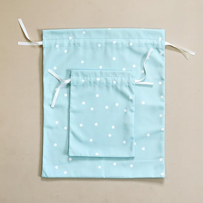 Gather & Knot Drawstring Gift Bags | 20" Large 12" Small | Premium Canvas | Reusable Fabric Wrap for Baby Shower, Birthdays, Hannukkah, Christmas | Blue Dots