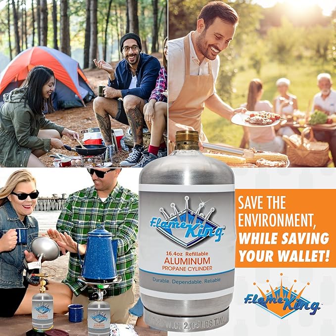 Flame King 1LB Empty Aluminum Propane Cylinder Tank - Corrosion-Resistant and Rust-Free, Great for Camping and Small Appliances