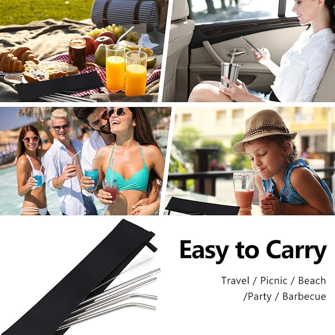 Aosbos Reusable Straws Carrying Case, Portable Small Pouch for Metal, Paper, Plastic, Silicone Disposable Straws, Stainless Steel Chopstick - Black