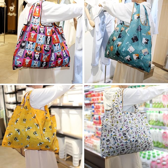 2 Piece Reusable Shopping Bags,foldable shopping bag,60-Pound Capacity,Machine Washable,One Large and One Small