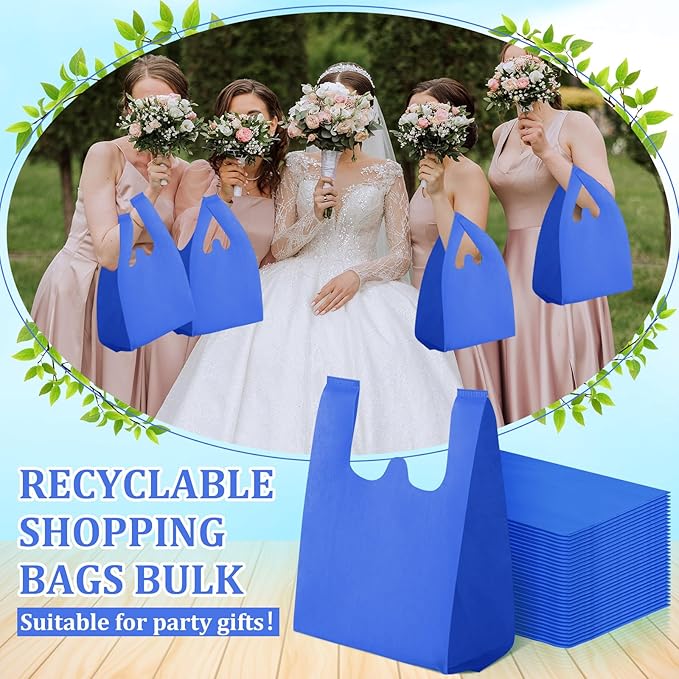 Windyun Reusable Grocery T Shirt Bags Bulk Small Non Woven Shopping Bag 10 x 18 x 5 Inch Foldable Tote with Handle Party Gift