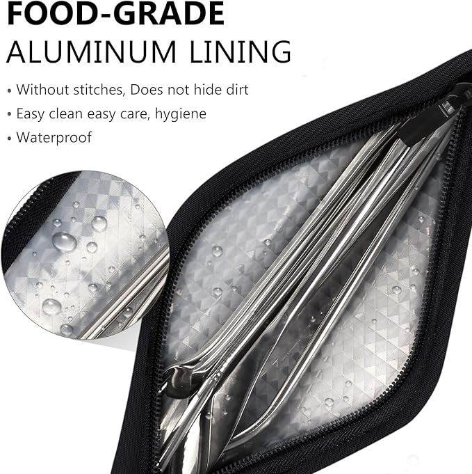 Aosbos Reusable Straws Carrying Case, Portable Small Pouch for Metal, Paper, Plastic, Silicone Disposable Straws, Stainless Steel Chopstick - Black