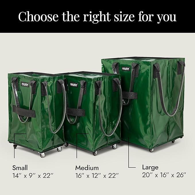 HULKEN (Small, Forest Green) Reusable Grocery Bag On Wheels, Shopping Trolley, Rolling Tote, Zipper Closure, Lightweight, Carries Up to 66 lb, Folds Flat
