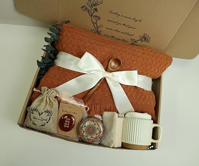 Get Well Soon Gift Baskets for Women - Self Care Package - After Surgery, Sympathy Gifts, Thinking of You/Grief/Bereavement/Miscarriage Gifts for Women(Burnt Orange)