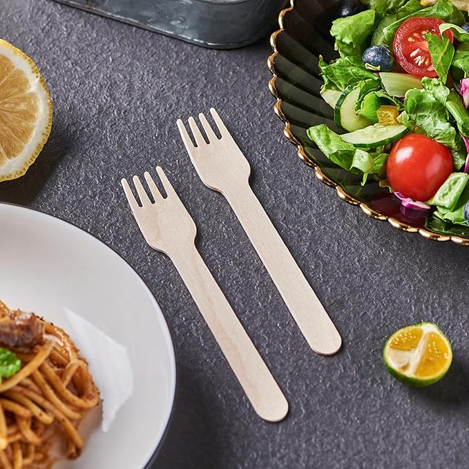 100% Compostable Wooden Cutlery Set - 300 Combo Utensils Disposable Wood Silverware, Eco Friendly, Party Flatware Recyclable Sustainable(Formerly FULING)