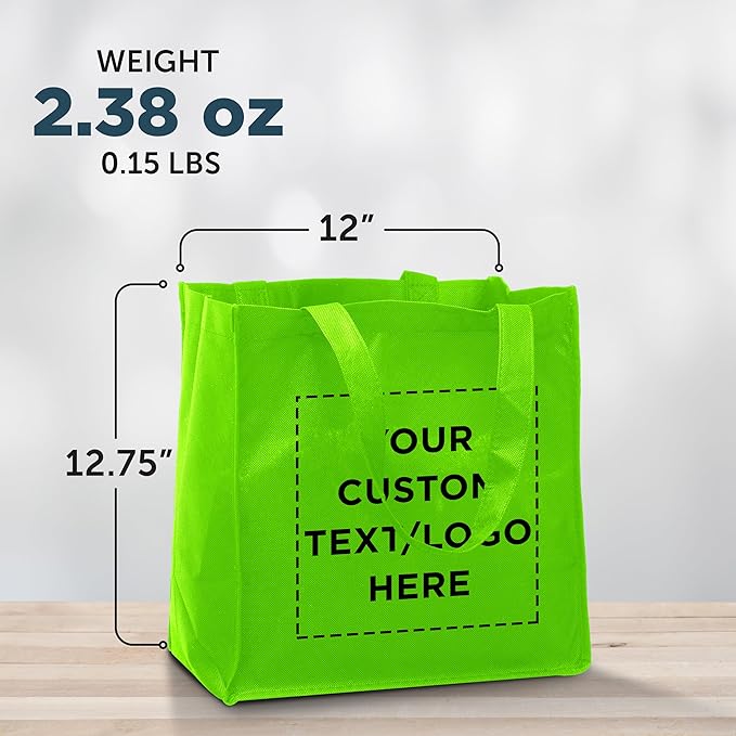DISCOUNT PROMOS Custom Reusable Cloth Grocery Shopping Tote Bags Set of 10/50/100, Personalized Bulk Pack - Foldable, Washable, Shopper Bag - Lime Green