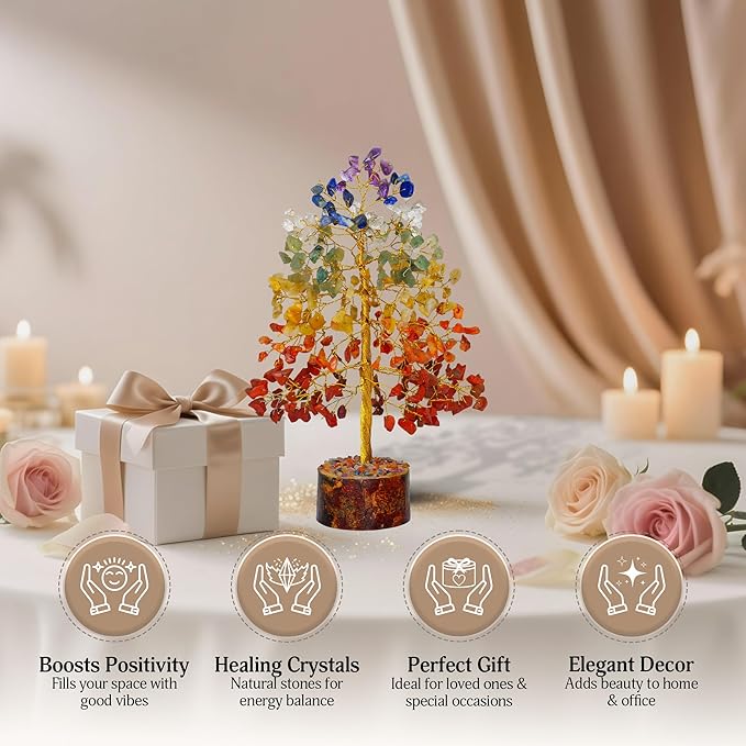 FASHIONZAADI 7 Chakra Crystal Tree of Life, Crystals and Healing Stones, Birthday Gifts for Women - Crystals for Positive Energy, Home Office Decor, Birthday Gifts for Women