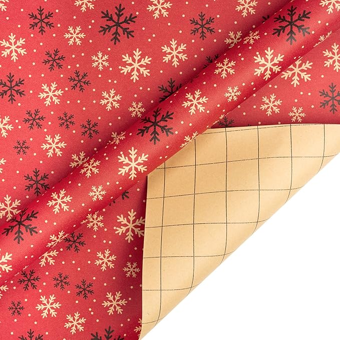 RUSPEPA Christmas Wrapping Paper, Kraft Paper - Red and Black Christmas Designs - 4 Rolls - 30 inches x 10 feet per Roll