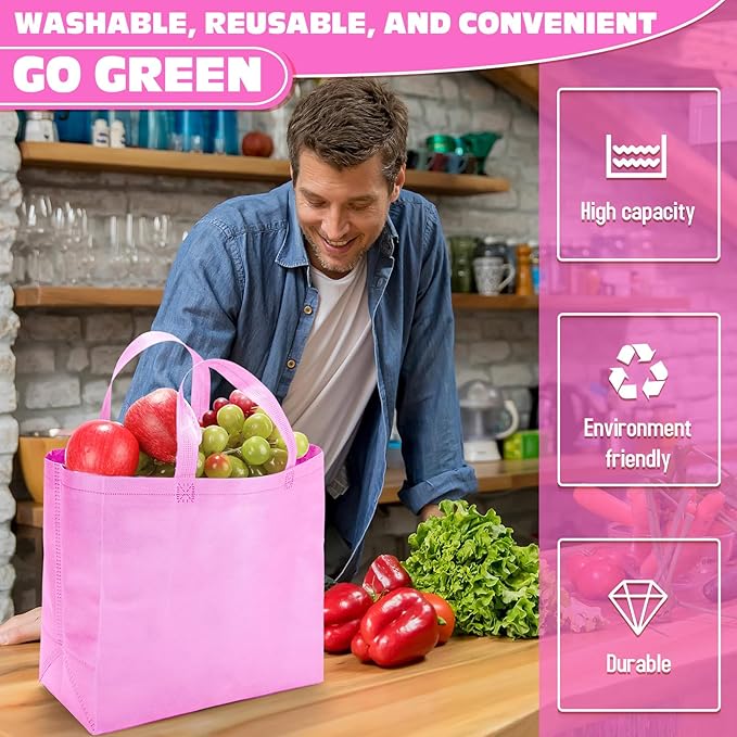 Windyun Reusable Grocery Bags Large Non Woven Shopping Bags with Handles Foldable Portable Tote Bulk, 12.6 x 11.8 x 6.3 Inch