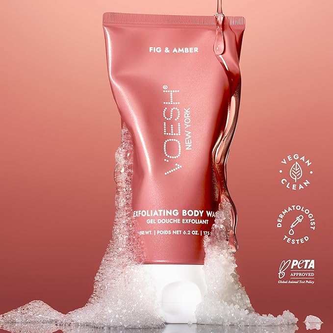 VOESH Hand & Body Glow Holiday Gift Set - 3-Piece Gift Set for Radiant Skin - Exfoliating Body Wash, Body Balm & Hand Balm - Vegan K-Beauty Korean Skincare - Fig & Amber Scent
