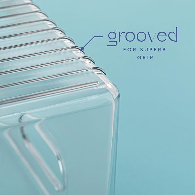 primebox Plastic Food Storage 6 Pack Clear Container Bin with Handles for Organizing Kitchen, Pantry, Refrigerator, Freezer, Pantry, Cabinet, Closet, Bathroom. 14”x8”x5”