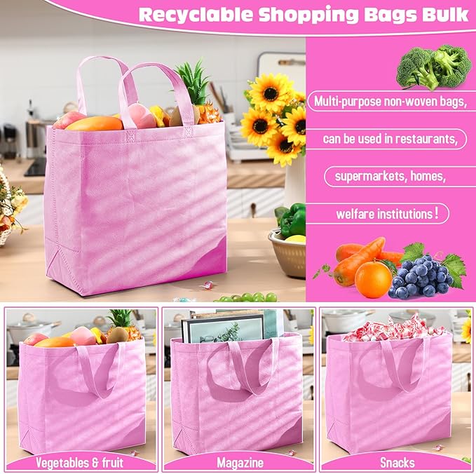 Windyun Reusable Grocery Bags Large Non Woven Shopping Bags with Handles Foldable Portable Tote Bulk, 12.6 x 11.8 x 6.3 Inch