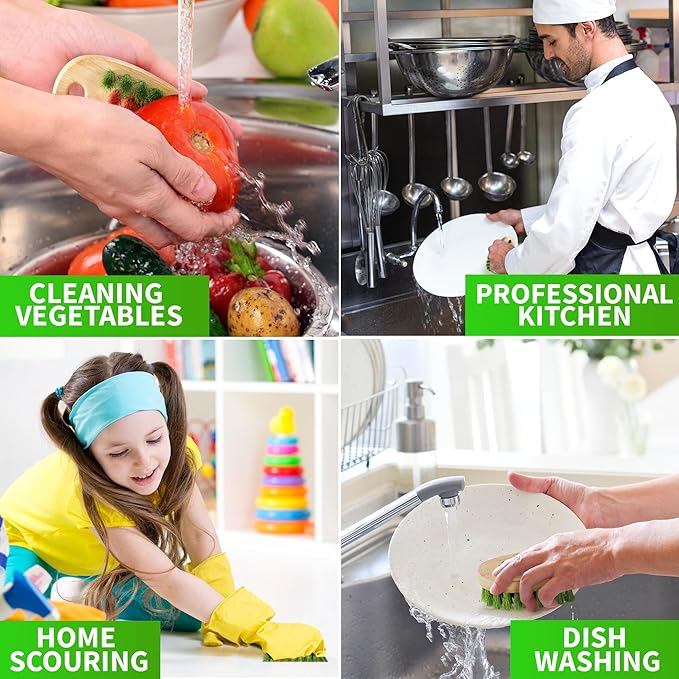 KONEX Veggie Brush - Fruit & Vegetable Produce Brush, Potato Scrubber | Food Beechwood Handle | Mushroom, Potato Scrubber Brush, Carrot or Corn Cleaner (Pack of 2)
