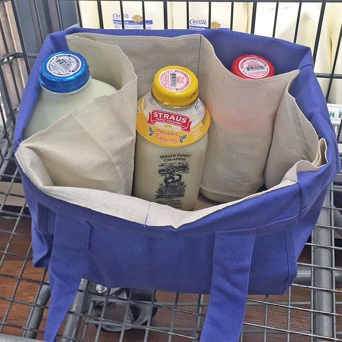Simple Ecology Organic Cotton Deluxe Reusable Grocery Shopping Bag; Bottle Sleeves, Rigid Bottom Support (UPDATED DESIGN)