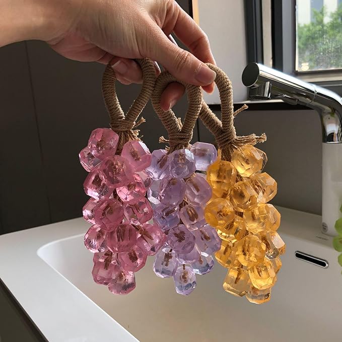 Grape Soap, Handmade Grape Soap on a Rope, Crystal Grapes Shaped with Natural Ingredients, Christmas Decorative Hand Soaps for Washing Hands & Fresh Air, Gift Choice for Women Men (Peach B)