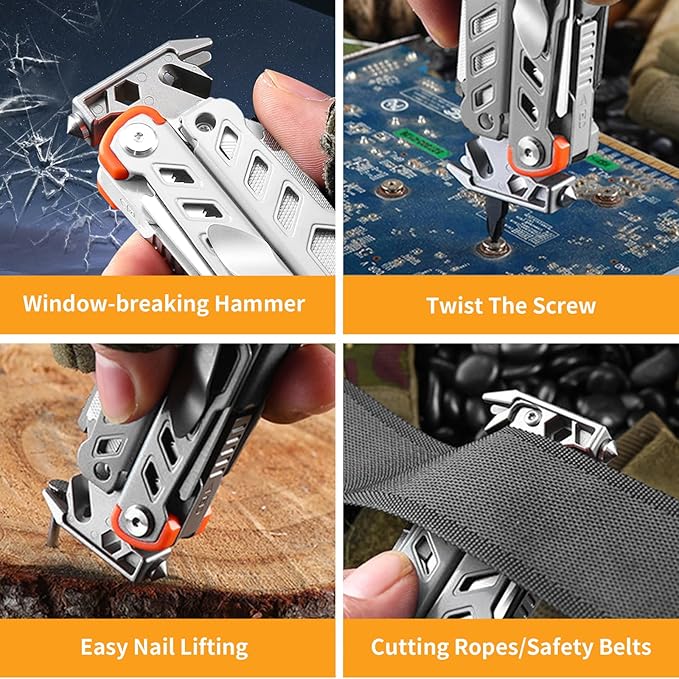 23-in-1 Multitool Pliers with Scissors,Window Breaker, Rope Cutters,Flint, Saw, Screwdrivers,High-carbon Steel Multi Tool with Carrying Pouch Ideal for Camping Survival and Gift for Dad Him Men