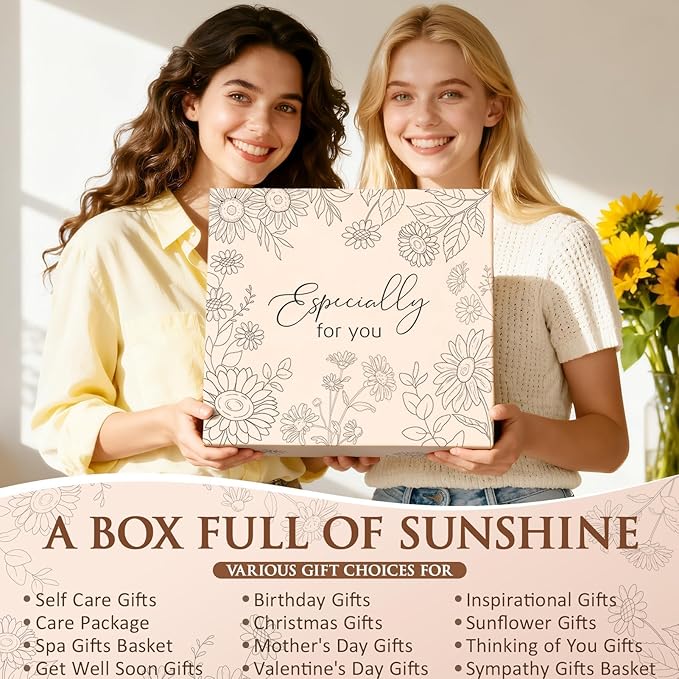 Birthday Gifts for Women Self Care Get Well Soon Gift Baskets, Spa Care Package Thinking of You Sunflower Gifts, Christmas Sending Sunshine Box Unique Gift for Women Mom Her Best Friends Sister Wife