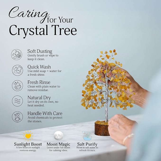 FASHIONZAADI Yellow Aventurine Healing Crystal Bonsai Tree, Desk Decor for Room & Office Decor, Spiritual Gift - Crystals for Home, Room Decor - Cute House Warming Gifts for Women, Mom Birthday
