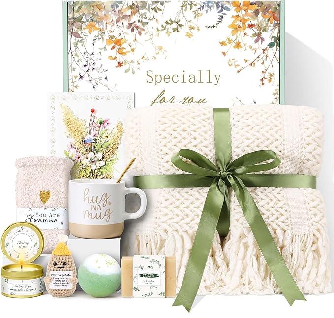 Self Care Gifts for Women Spa Gift Basket Birthday Gifts for Women, Get Well Soon Gift Baskets Thinking of You Relaxation Stress Relief Care Package, Christmas Gifts for Mom Friend Sister(Ivory)