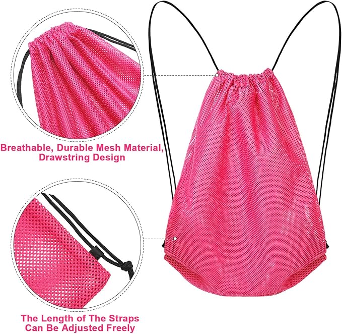 Frienda Mesh Drawstring Backpack Bag Multifunction Mesh Bag for Beach Swimming Gym Clothes Travel Workout (Fluorescent Pink)