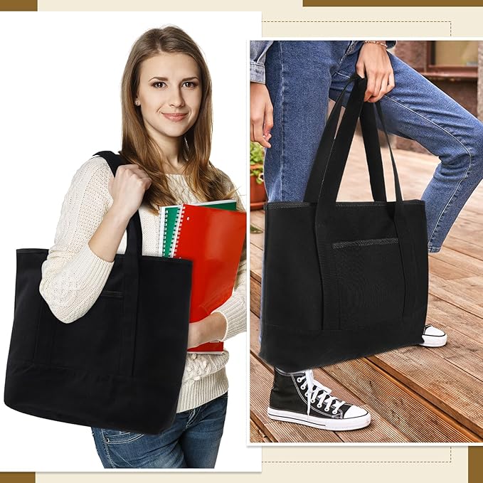 Reginary 16 Pcs Canvas Tote Bags Bulk with Outer Pocket 18 Inch Reusable Shopping Grocery Blank Tote Bag for Women Mother DIY