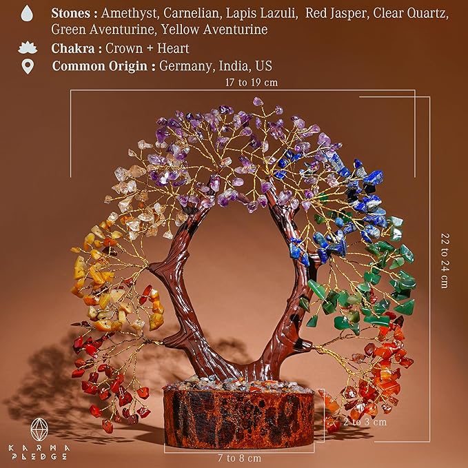 KARMAPLEDGE Crystal Tree of Life 7 Chakra Healing Crystal Trees for Home, Office Desk Decor, Handmade Trees for Positive Energy, Money, Good Luck Birthday Gifts for Women, Mom (U Shape)