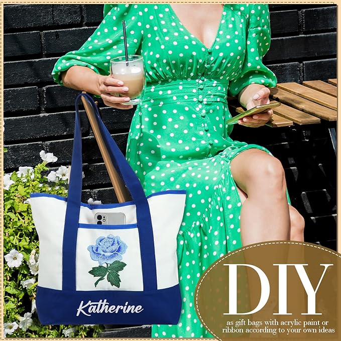 Reginary 16 Pcs Canvas Tote Bags Bulk with Outer Pocket 18 Inch Reusable Shopping Grocery Blank Tote Bag for Women Mother DIY