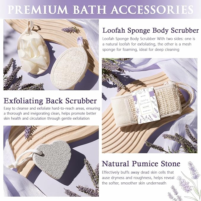 Christmas Birthday Gifts for Women, Lavender Relaxing Spa Gift Baskets for Women Self Care Package Bath Gift Set, Home Bath and Body Kit Pamper Gifts for Womens Mom Her Friends Sister Wife Girlfriend