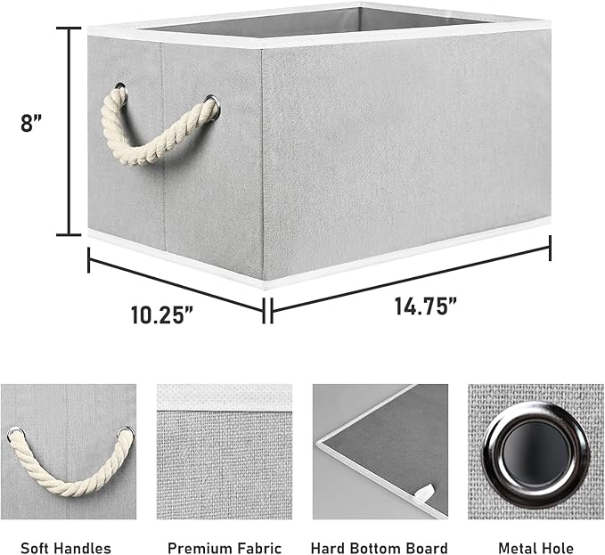 Closet Storage Bins, Linen Closet Organizers and Storage Basket for Shelves, Collapsible Shelf Baskets for Organizing Shelves, Bedroom Clothes Basket, Gray, 8 Pack