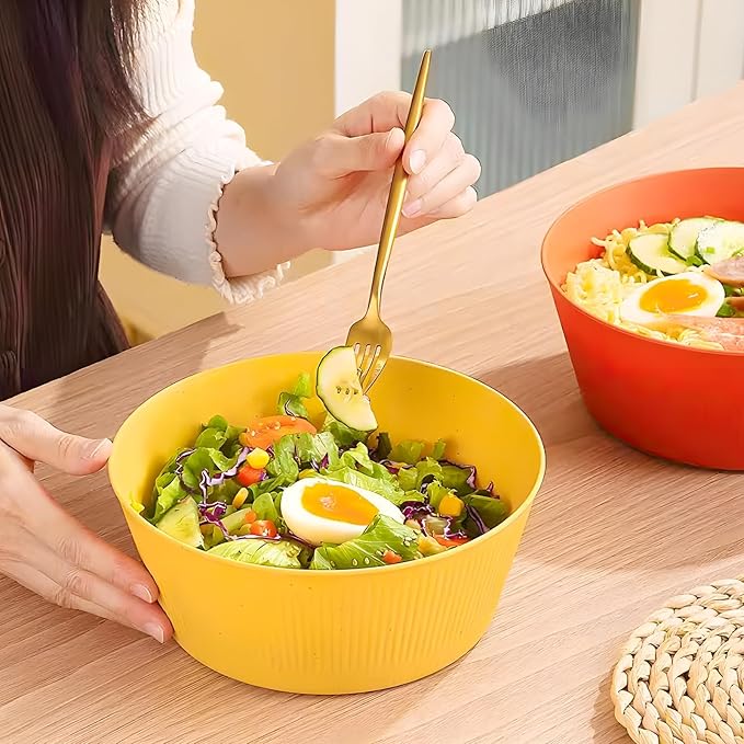 Old Tjikko Wheat Straw Bowls, Set of 6 Large unbreakable bowls, 100% BPA-Free Wheat Straw Fiber Snack Bowl, Stackable Large Bowl for Christmas Parties, Microwave Sup