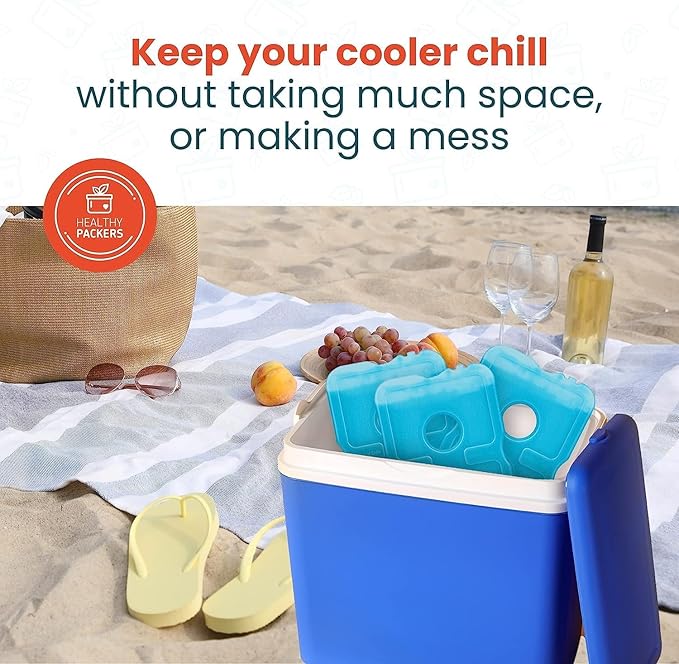 Healthy Packers Ice Packs for Lunch Boxes & Coolers - Freezer Packs - Original Cool Pack | Cooler Accessories for Beach, Camping & Fishing | Slim & Long-Lasting Reusable Ice Pack for Cooler