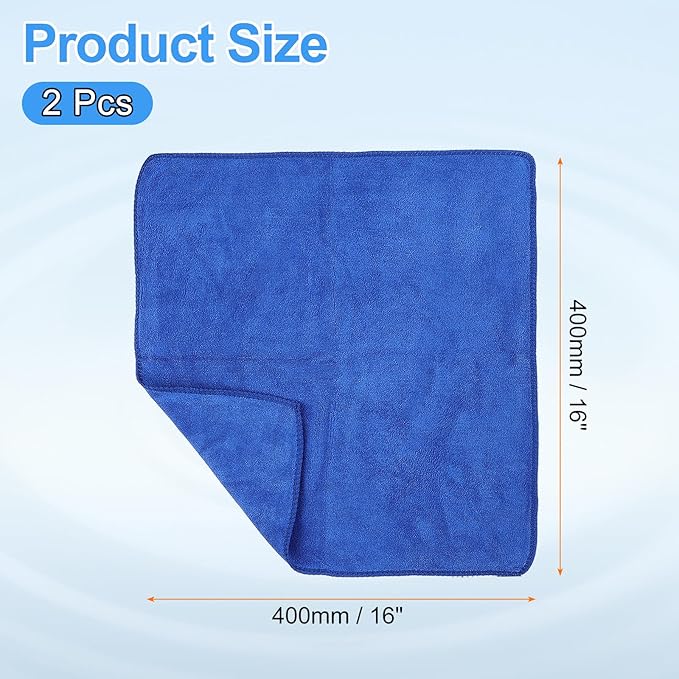 HARFINGTON 2 Pack Microfiber Cleaning Cloth, 16" x 16" Multi-Functional Cleaning Towels Reusable Absorbent Rags for Car Wash Kitchen Household Window Clean, Sapphire Blue