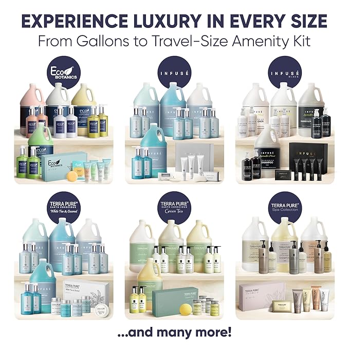 Terra Pure Green Tea Amenity Kit | Boxed Hotel Bulk Toiletries | 1 oz Shampoo, Conditioner, Lotion, Body Wash, Body Bar Soap for Guest Hospitality Vacation Rentals | 1 Set/Case