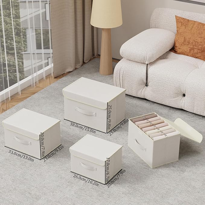 Fabric Storage Bins Cube Organizers with Flip-Top Lid and Handles,Storage Boxes for Organizing Home,Office,and Closet,Beige,5 Pack 13 X 9.1 X 7.9 in