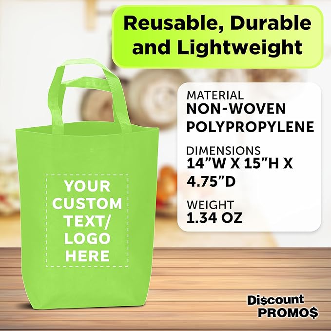 DISCOUNT PROMOS Large Reusable Heavy Duty Tote Bag Set of 10/50/100, Personalized Bulk Pack